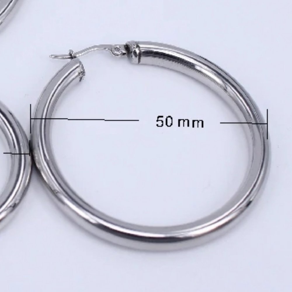 *NEW 18K White Gold Round 2'' Tube Hoop Earrings - Picture 7 of 7